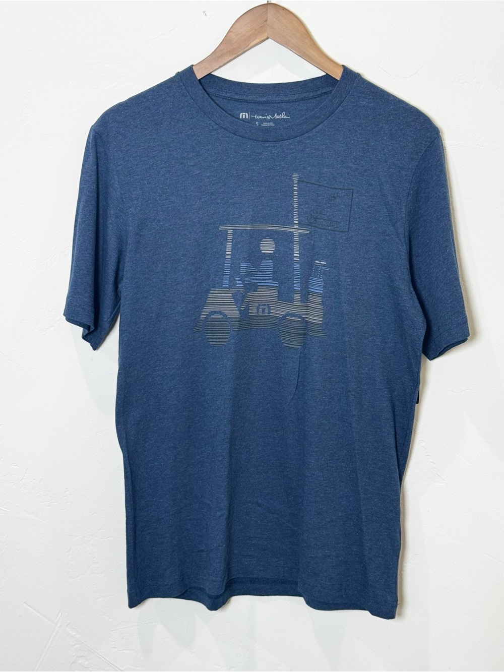 Travis Mathew Shirt Men’s Small Navy Blue Short Sleeve Golf Cart Graphic Tee NEW